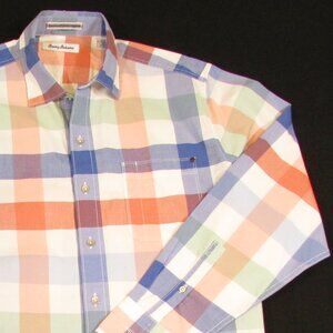 Tommy Bahama Button Up Men's Plaid Shirt L Colorful Metal Button